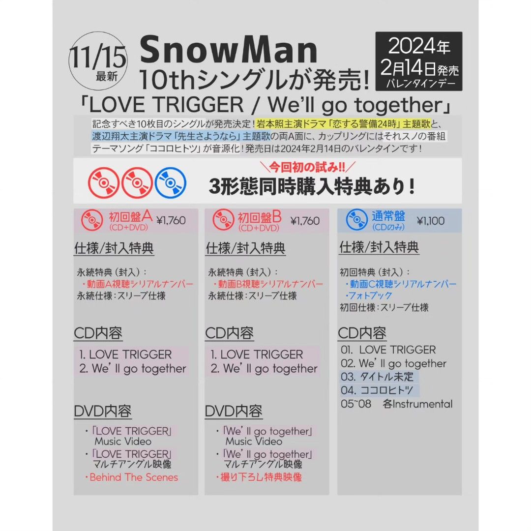 新單代購》☃️SnowMan「LOVE TRIGGER / We'll go together」10th 