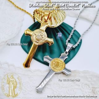 Best Seller! STAINLESS STEEL "SAINT BENEDICT" Cross Medallion NECKLACE - NO FADING!