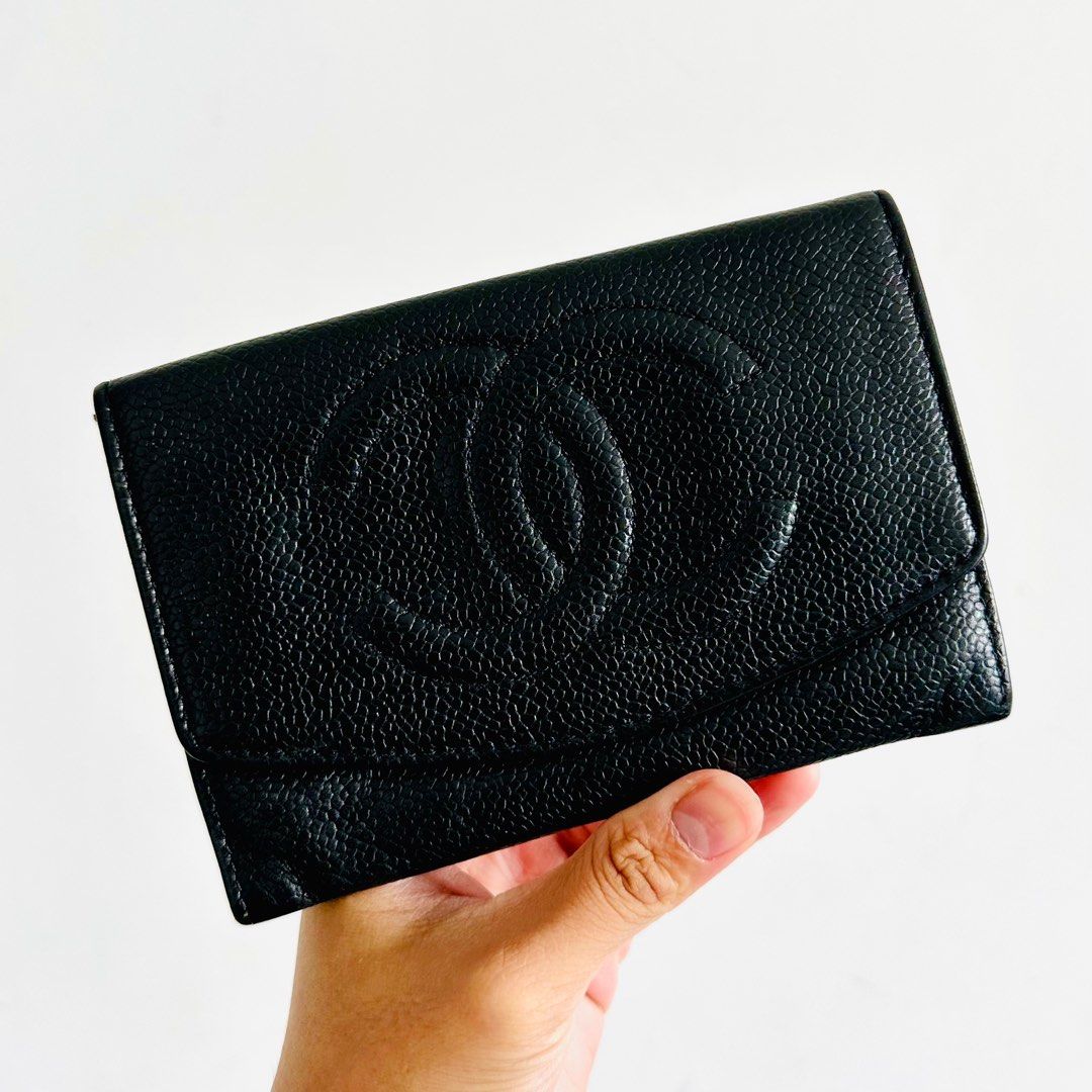 STEAL 🖤 Chanel Black GHW Caviar Giant CC Logo Vintage Bifold Compact Wallet  Authentic, Luxury, Bags & Wallets on Carousell