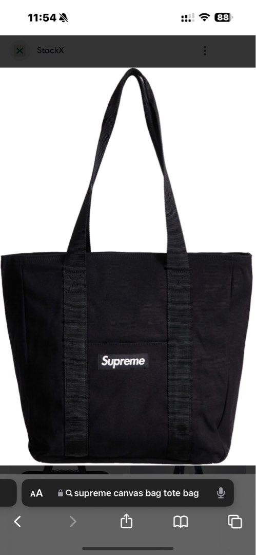 Supreme Canvas tote bag (black), 名牌, 手袋及銀包- Carousell