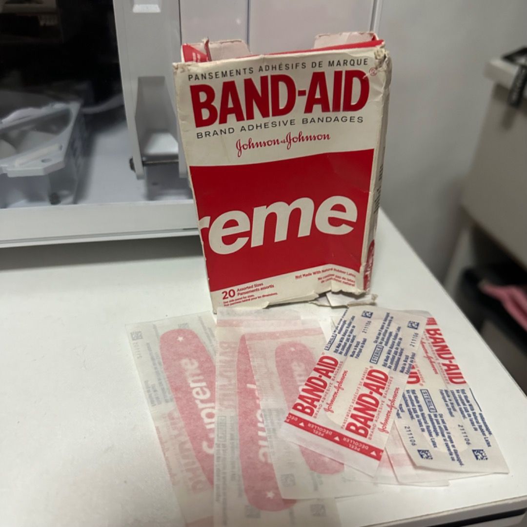 Supreme ss19 band aid johnson (Category: Medical Supplies & Tools) located in Quezon City. Submitted by oggoodsph (Listing ID 1265736939, Image 1). Description: 7pcs for 1000.
