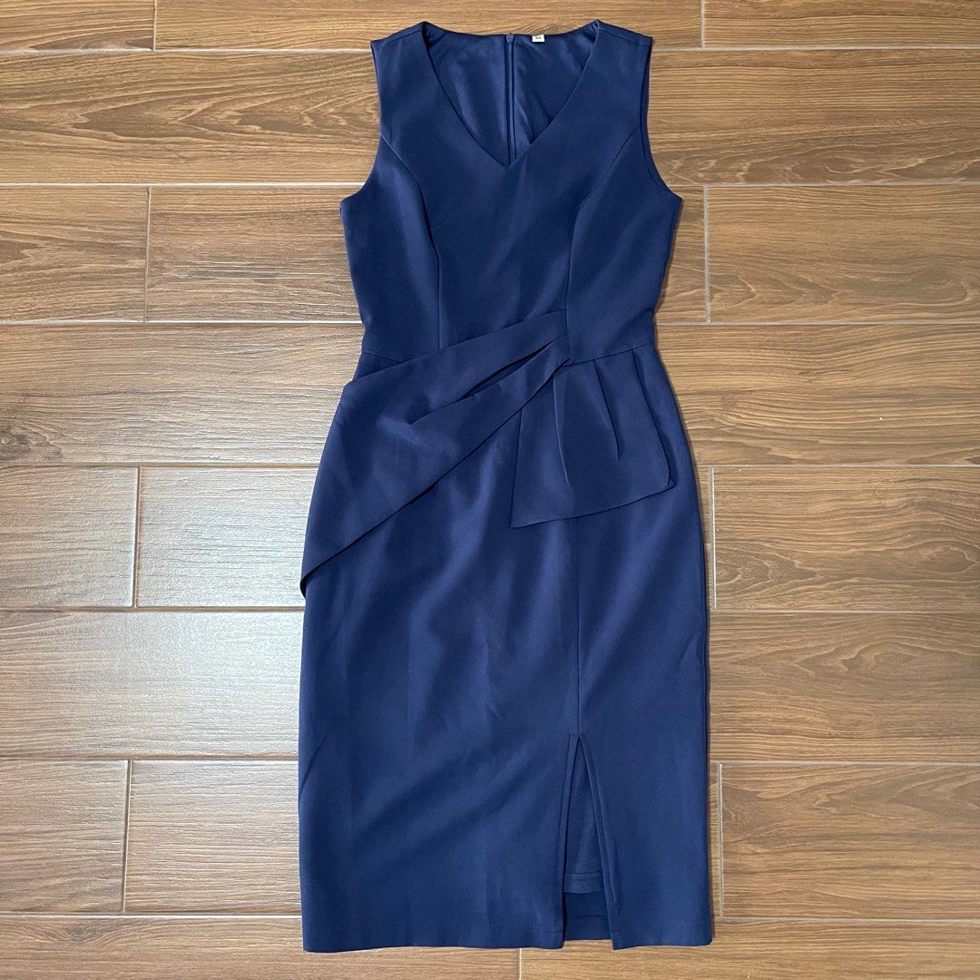 Sz XS TDC The design Closets Chappell origami slit midi dress navy blue,  Women's Fashion, Dresses & Sets, Dresses on Carousell