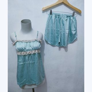 Piyama Tanktop set celana pendek hotpants renda mewah / sleepwear Import