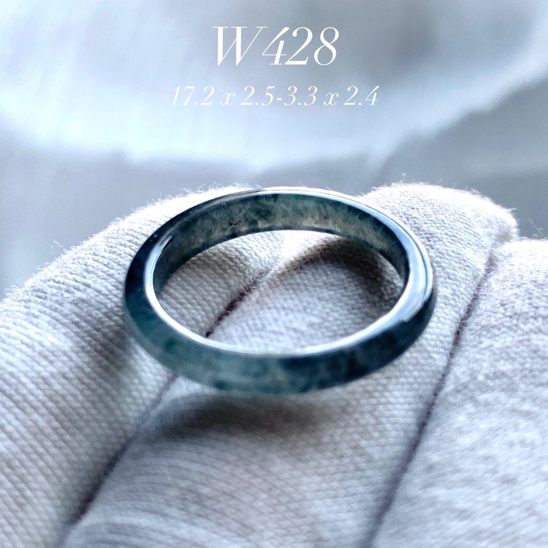 Type A Burmese Jadeite Wuji Black Thin Jade Ring W428 17.2mm HK15 US7