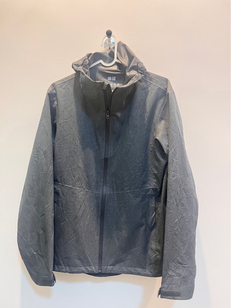 Uniqlo Blocktech Parka Water Repellent (grey), Fesyen Pria, Pakaian