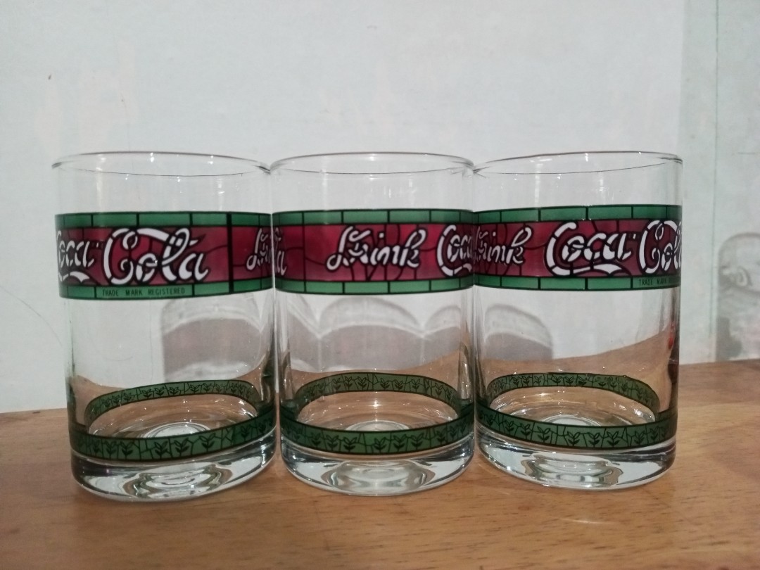 Vintage 1980 Showa retro collection coca cola Glass stained style (3pcs ...