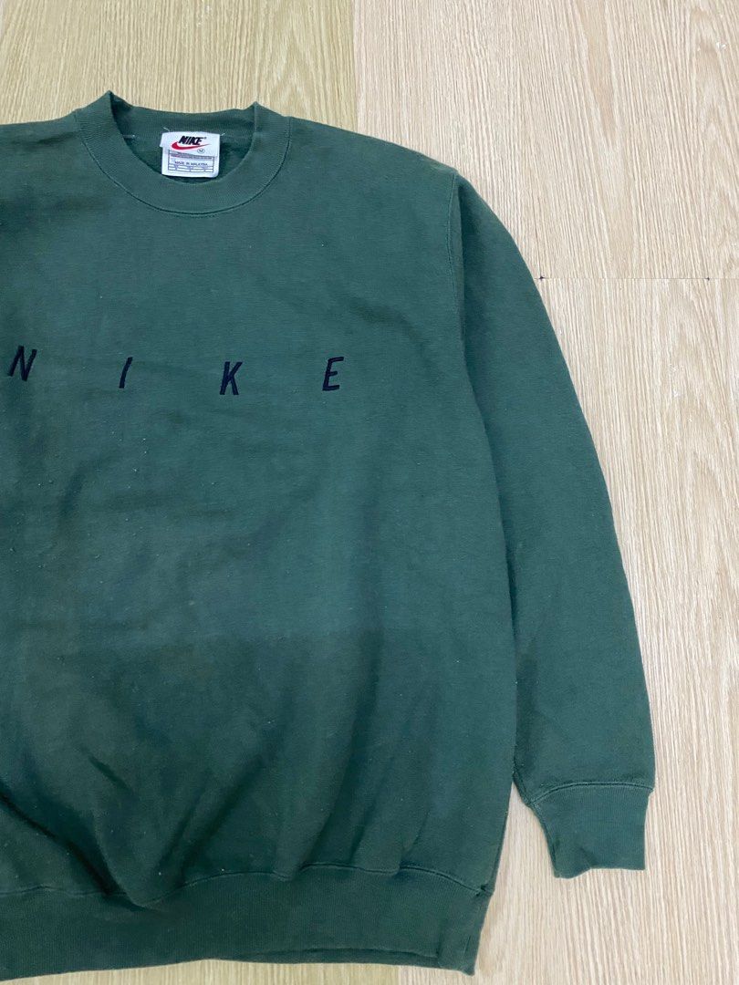 Vintage 90 s Nike Spell out olive green sweatshirt Men s Fashion