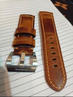 Vintage ❗Sale❗ Brown Strap Genuine Leather  With Silver buckle Panerai Engraved 24mm Thicker Genuine Strap leather  Freeship Nationwide