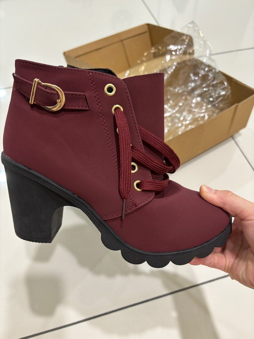 Maroon high cheap heel boots