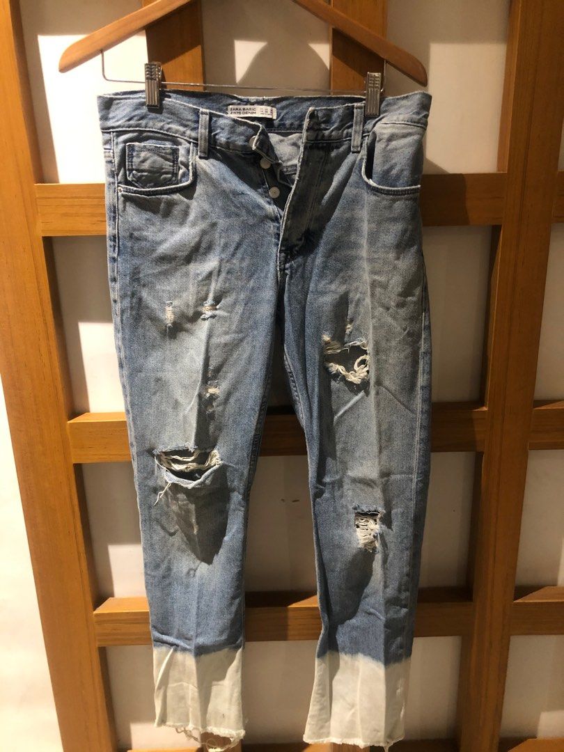 zara ripped jeans two tone Fesyen Wanita Pakaian Wanita Bawahan