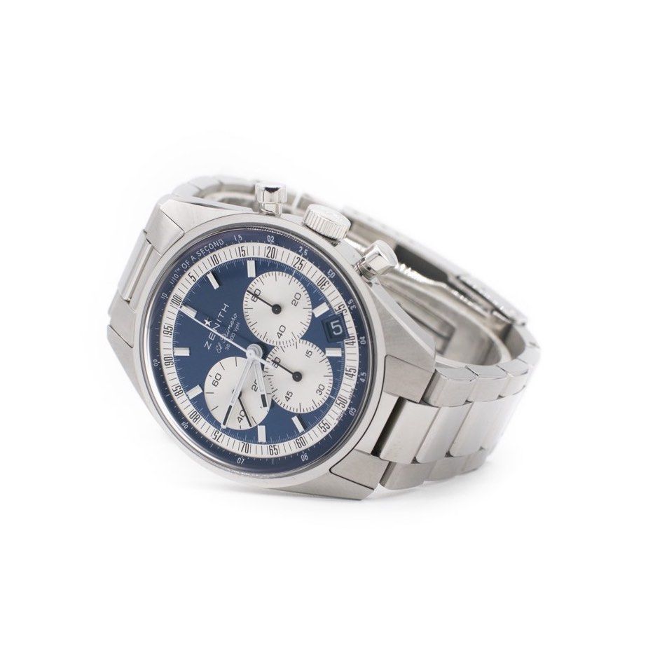 Zenith Chronomaster Original Steel Blue (Category: Watches) located in Singapore. Submitted by bentimepieces (Listing ID 1203421631, Image 1). Description: *ALL PHOTOS ARE TAKEN BY US* Brand: Zenith Reference: 03.3200.3600/51.M3200 Model: Zenith Chronomaster Original Movement: Automatic Calibre: El Primero 3600 Case: Stainless Steel Bracelet: Stainless Steel Size: 38mm Dial Colour: Blue-toned with silver-toned counters Crystal: Sapphire Crystal B