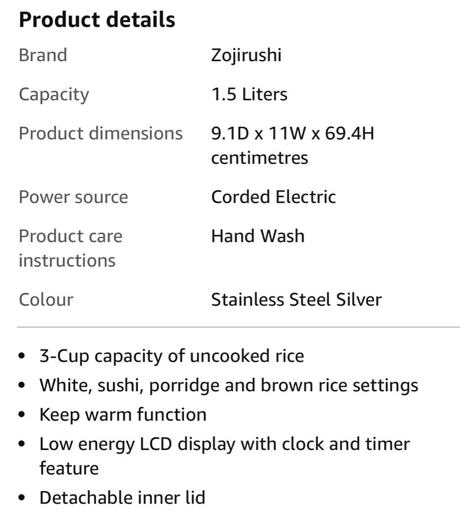 Zojirushi 1.5L rice cooker (like new), TV & Home Appliances, Kitchen