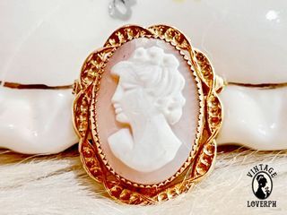 ❤️❤️❤️ Vintage Pinc Gold Filled Shell Cameo Brooch