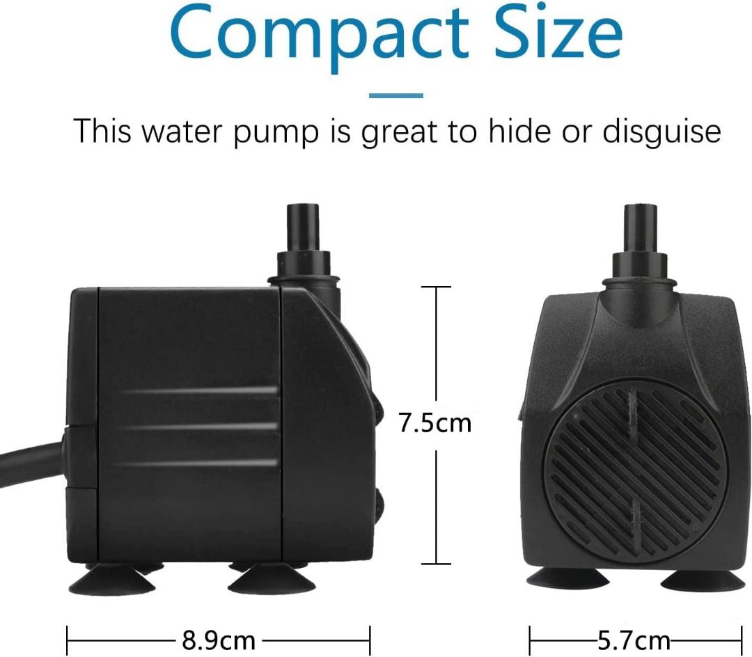 BARST 1100L/H Submersible Water Pump, Ultra Quiet Water Pump for Aquarium  Fountains Pool Fish Tank Pond Hydroponics Statuary with 4 Srtong Suction  Cups,3 Nozzles (16W, 1.83m Power Cord) : : Pet Supplies