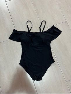 Black off shoulder one piece swimsuit