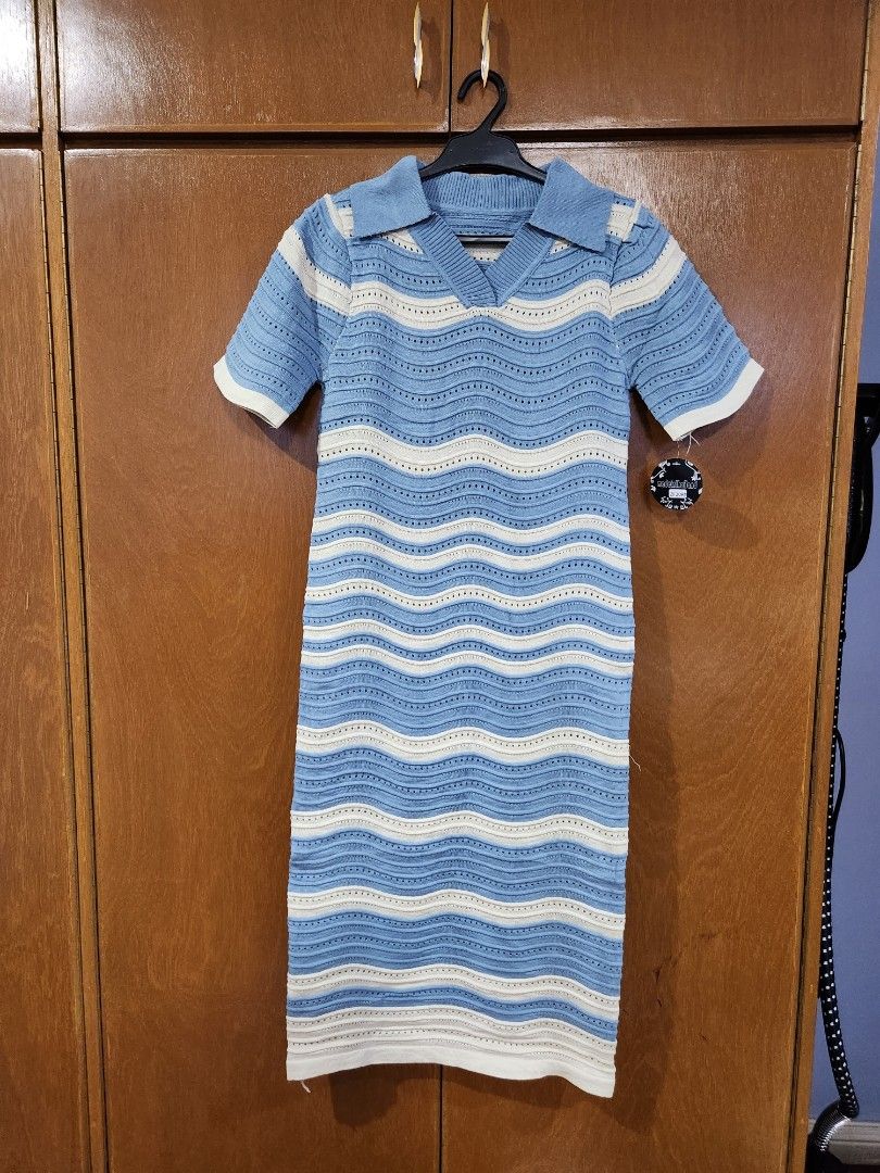 Blue Zigzag Knit Dress (Category: Dresses) located in Marikina City. Submitted by MSS_32 (Listing ID 1266035460, Image 1). Description: *BKK knit dress in powder blue and cream combination *fits S-L body frames *fabric is stretchy Measurement details: >Bust: 32-38" >Waist: 30-38"/Hips: 32-40" >Length: 43" MOP: Gcash/BPI SF c/o buyer.