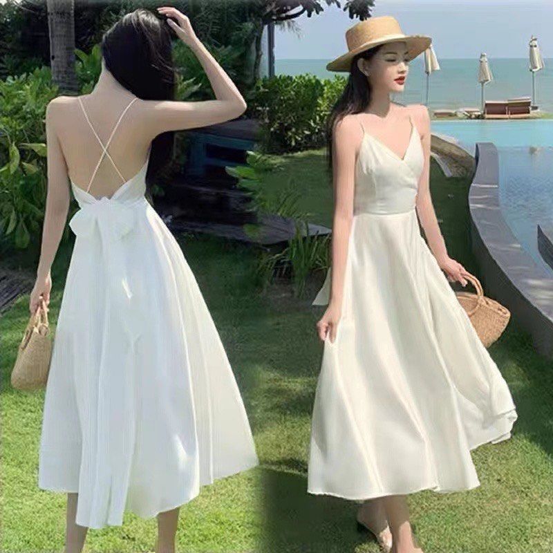 White spaghetti dress top