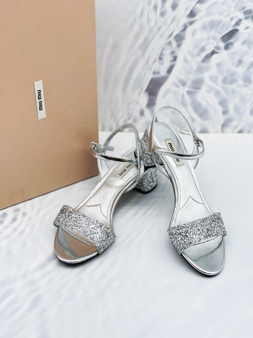 BRAND NEW MIU MIU GLITTER ANKLE STRAP SANDAL SIZE 35.5