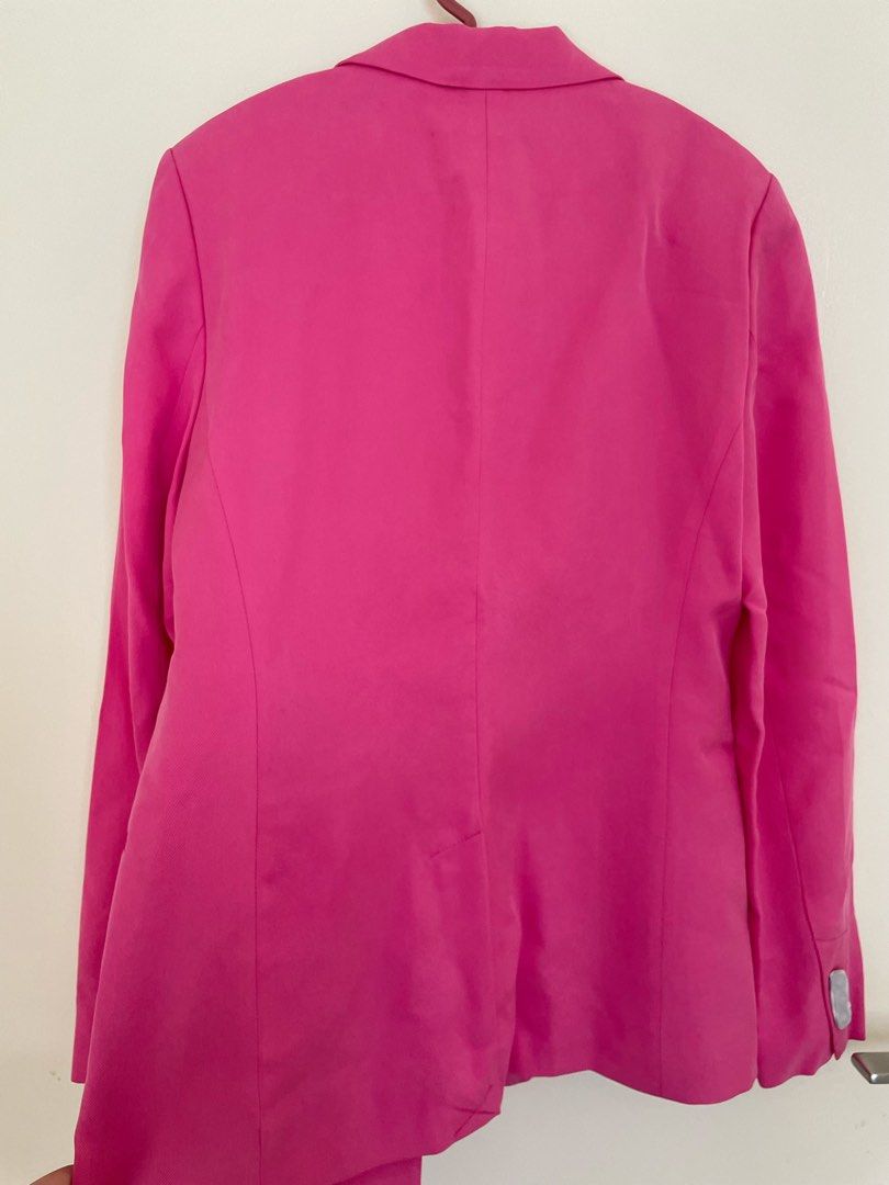 Bright Pink One-Button Long Blazer