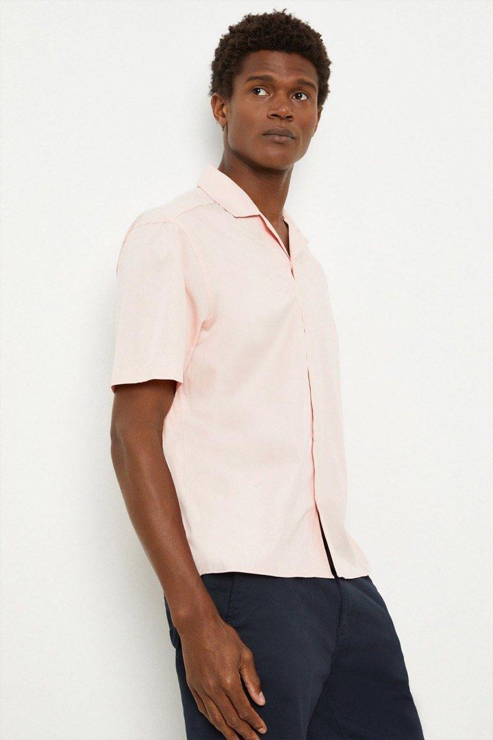 Burton Menswear Regular Fit Short Sleeve Poplin Revere Shirt