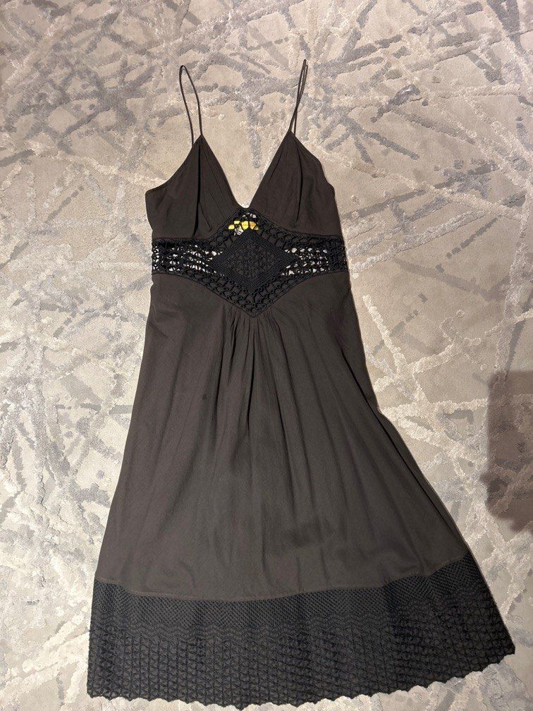 Catherine Malandrino Black Crochet Knee Length Dress Women s