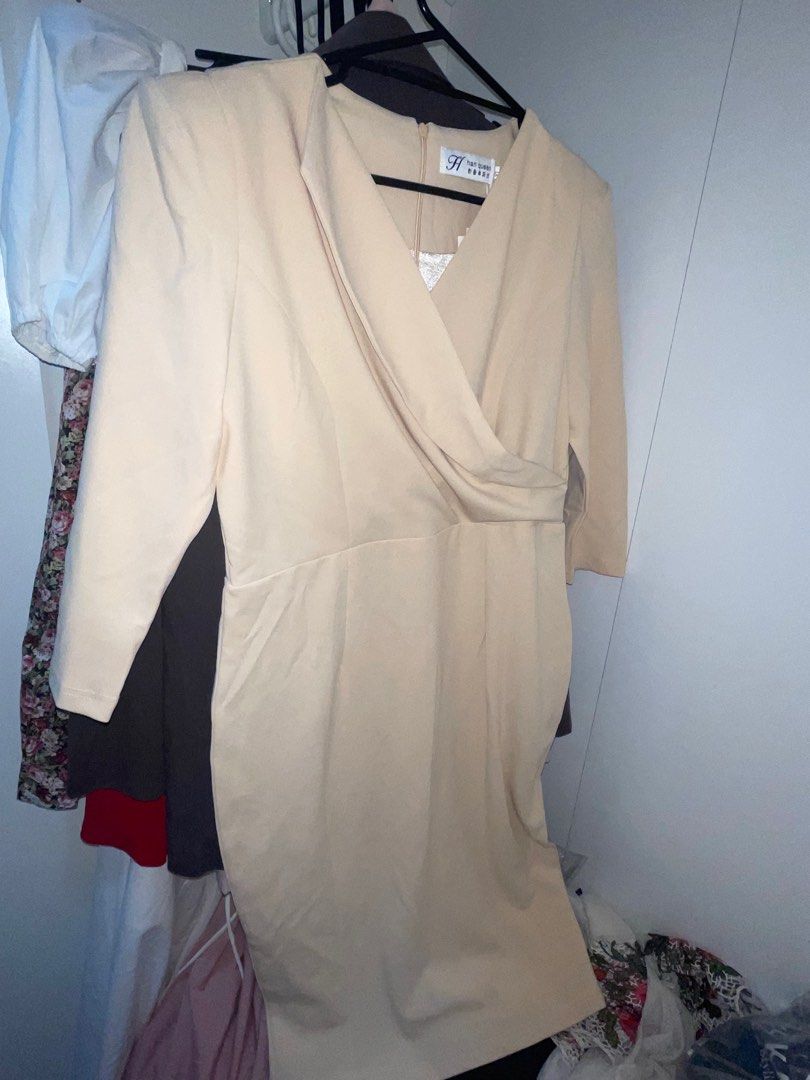 adrianna papell beaded blouson long dress Celeste High Waist Beige Pencil Skirt S