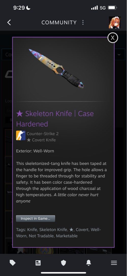 CS2 Skeleton knife Case hardened (WW), Video Gaming, Gaming Accessories