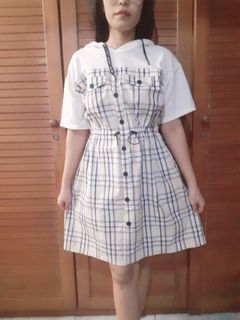 Dress ala Burberry Kotak Katun Hoodie dress
