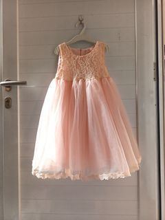 Gaun dress kutung pesta tutu mewah soft pink anak