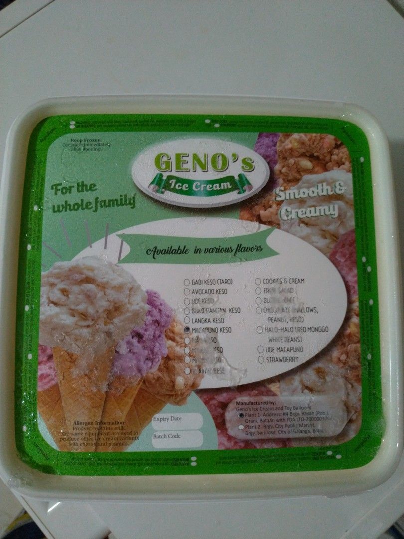 Geno's Ice Cream, Food & Drinks, Chilled & Frozen Food on Carousell