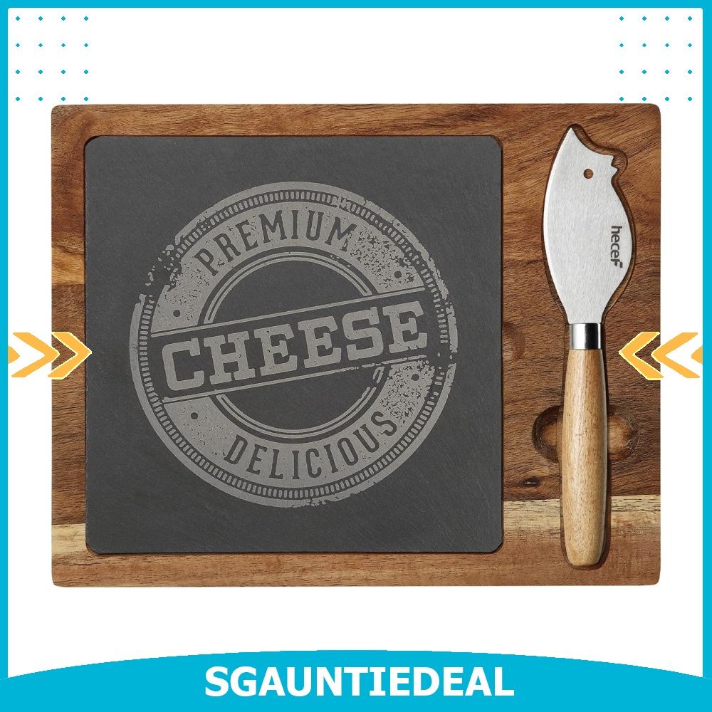 hecef Acacia Wood Cheese Board Set with Black Slate & Cheese knife ...
