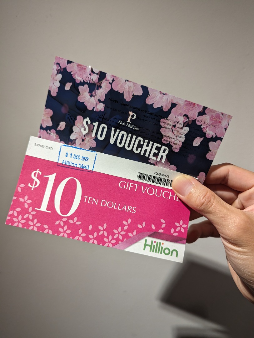 Hillion Mall Voucher 10 and Pixie Nail Spa Voucher 10, Tickets