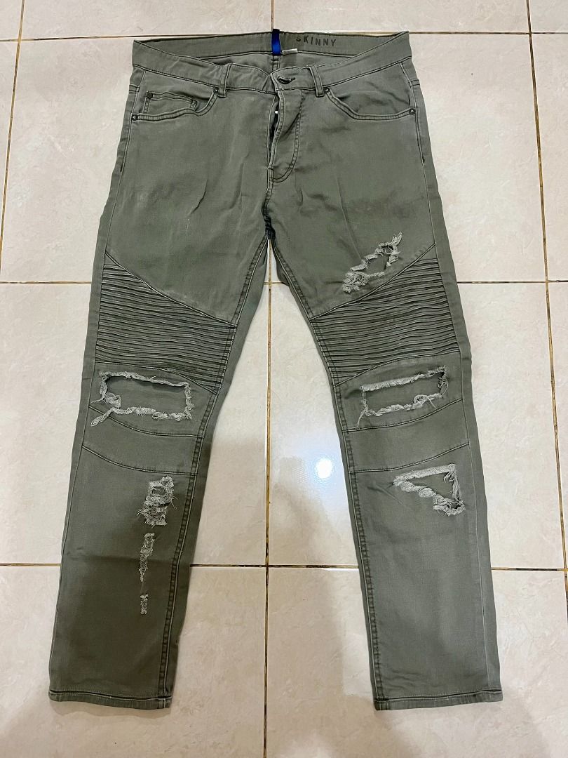 H&m green biker jeans new arrivals
