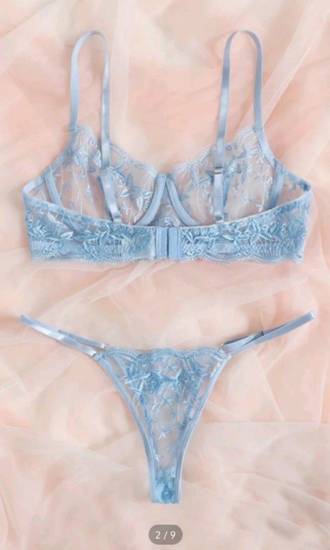 Embroidery Sheer Mesh Underwire Lingerie Set