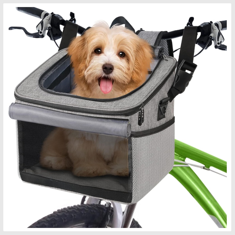 Mancro Dog Bike Basket, Foldable Dog Bike Carrier 15lbs SoftSided