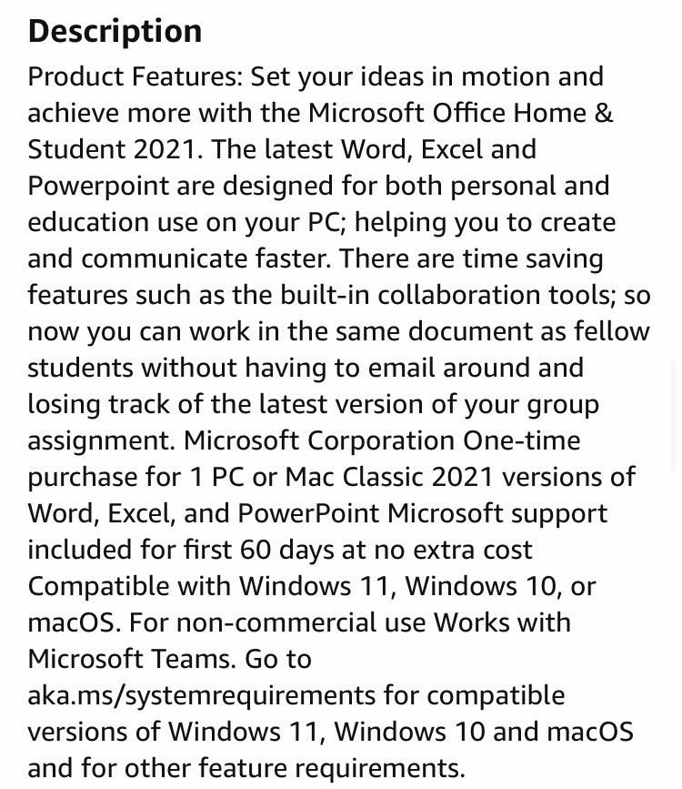 Microsoft Office Home and Student 2021 English Subscription Medialess