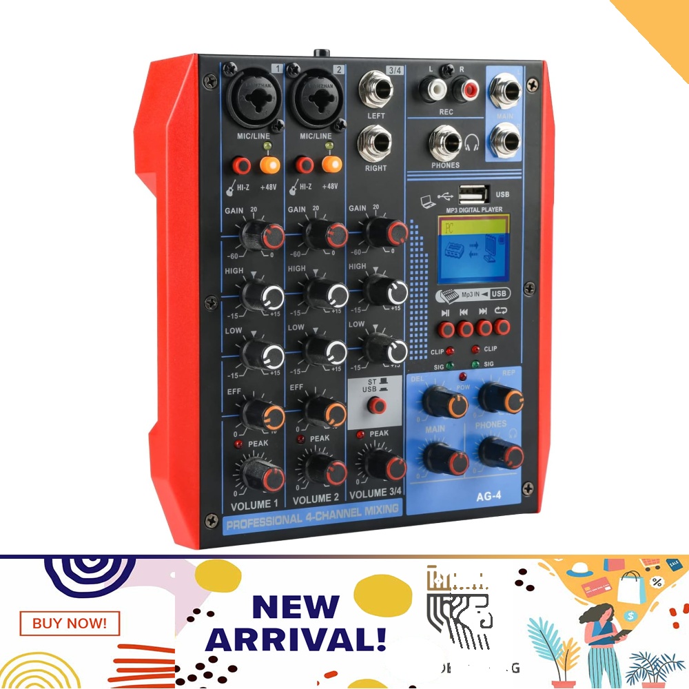 Mixers Audio 4 Channel Mixer, Dj Mixer Board Mixer Audio Bluetooth MP3