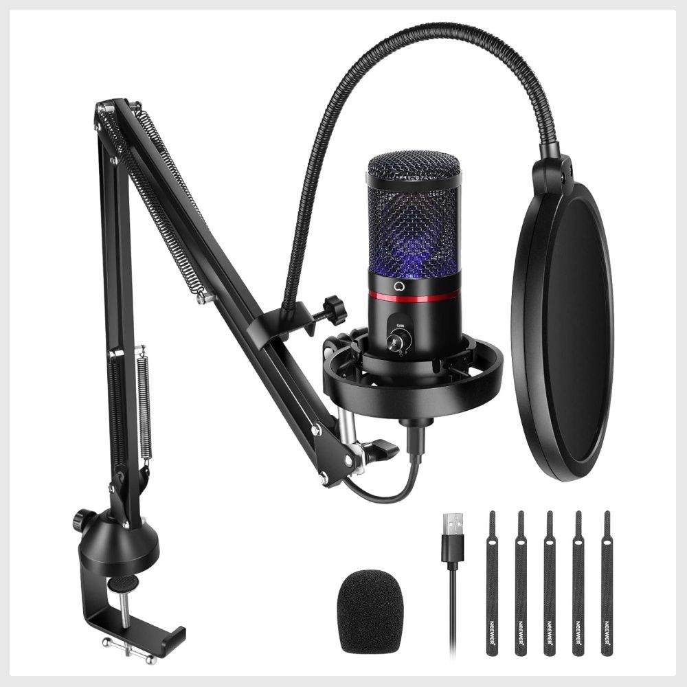 FIFINE Studio Condenser USB Microphone Computer PC Microphone Kit with  Adjustable Boom Arm Stand Shock Mount for Instruments Voice Overs Recording