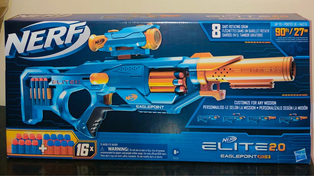 Nerf Elite 2.0 Eaglepoint RD-8 Blaster -- 8-Dart Drum, Detachable Scope and  Barrel, 16 Nerf Darts F0423