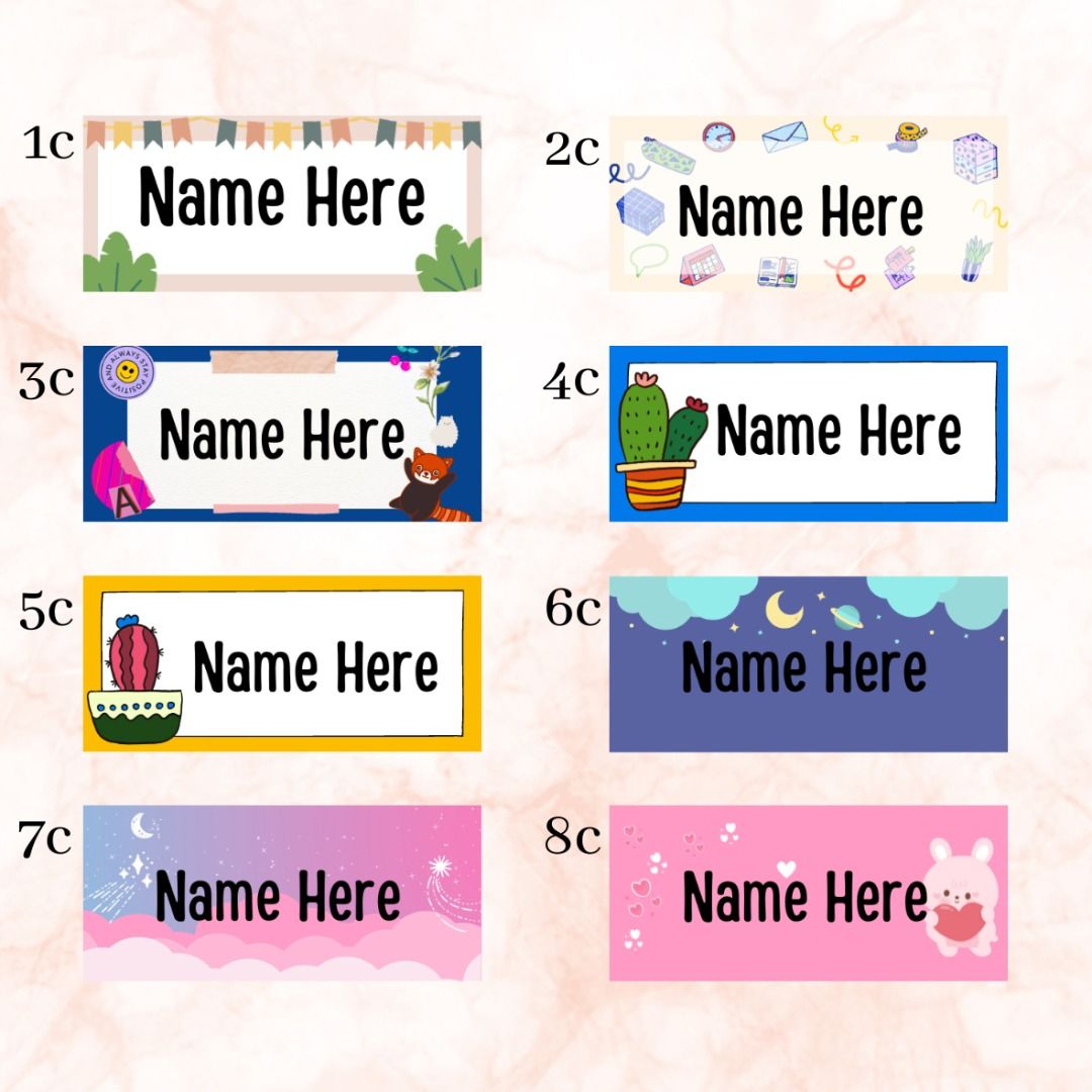 12 fonts】Cartoon Waterproof Customised Name Sticker / Name Tag