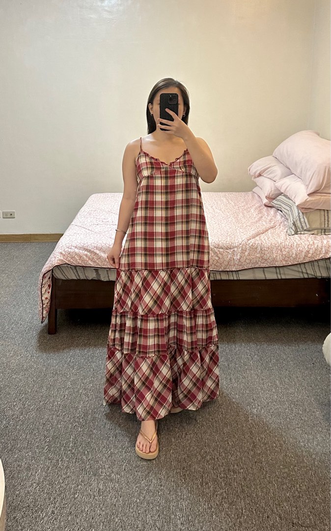 Gingham Button Down Maxi Skirt - Red