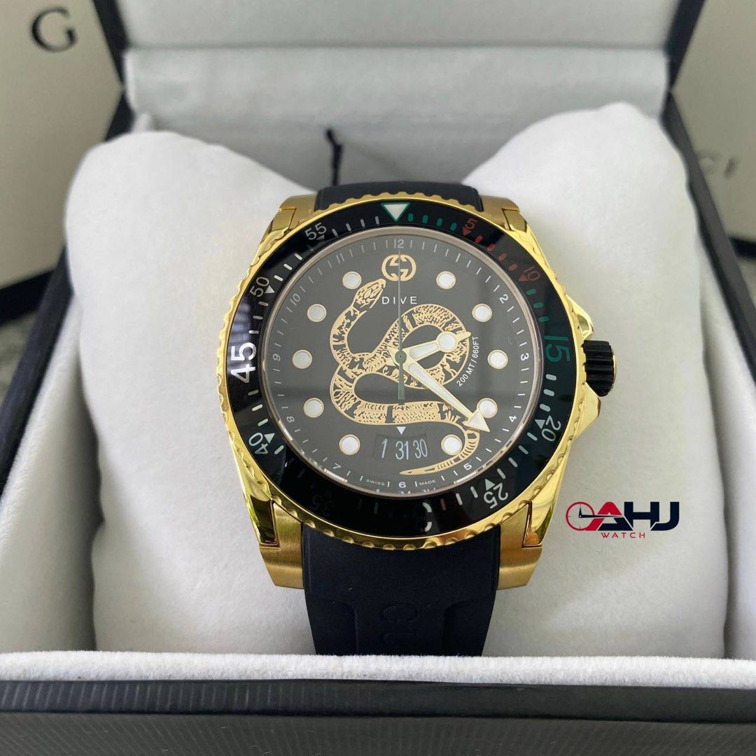 PREORDER ORIGINAL GUCCI DIVE BLACK DIAL GOLD SNAKE BLACK