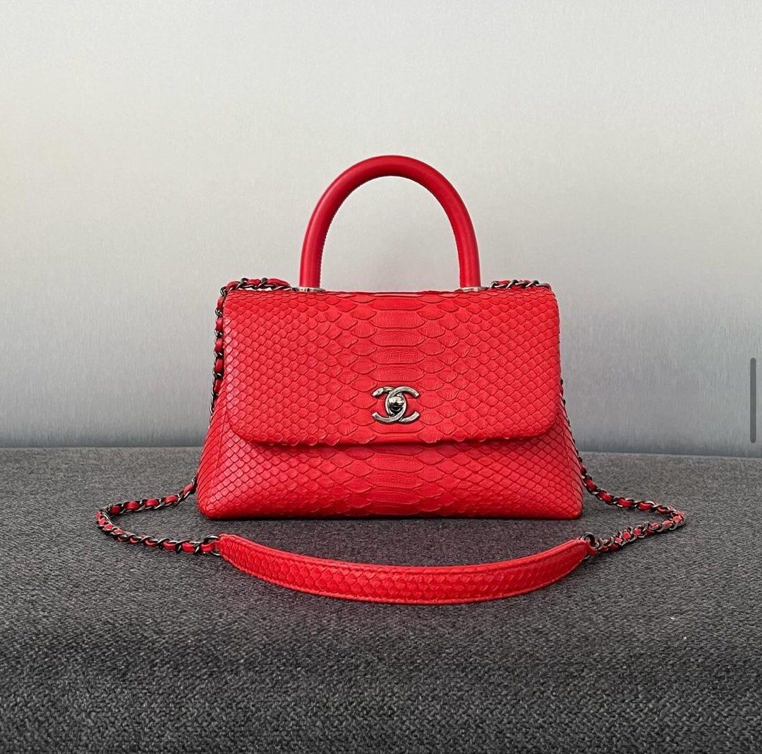 Rare Chanel Coco Handle Small Python Red Rhw Luxury Bags