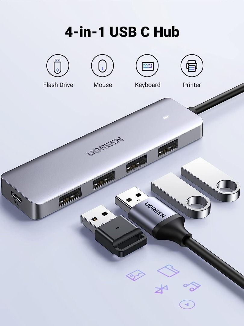 USB C to USB Hub 4 Ports with 2ft Extended Cable, Syntech USB 3.0 Hub with  a USB C to USB Adapter (USB 2.0), Compatible with iPhone 15 Pro Max