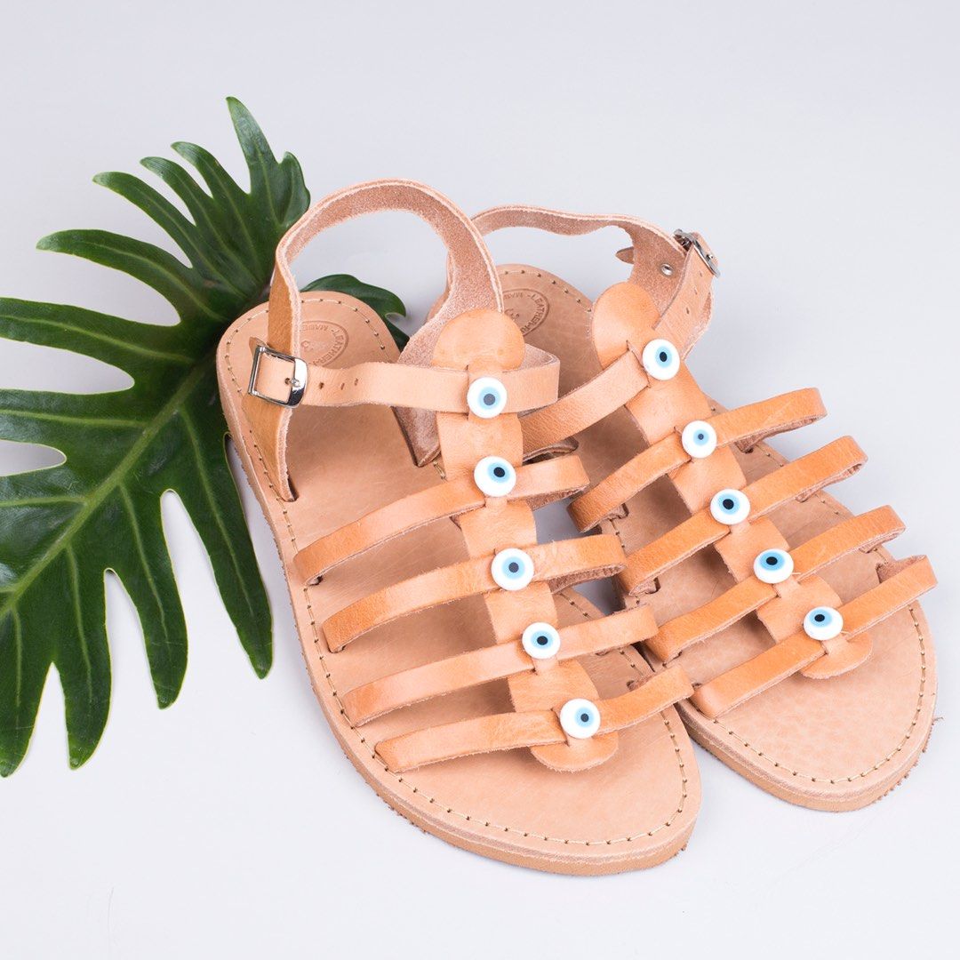 Real leather sandals evil eye inspired 37 Women s Fashion