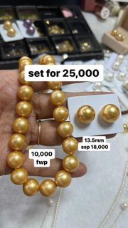 Real Southsea Pearl Earring & Freshwater Pearl Necklace Deep Golden