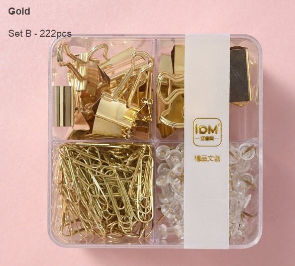 Rose Gold Paper Clip Push Pin Office Stationery Set / Thumbtacks