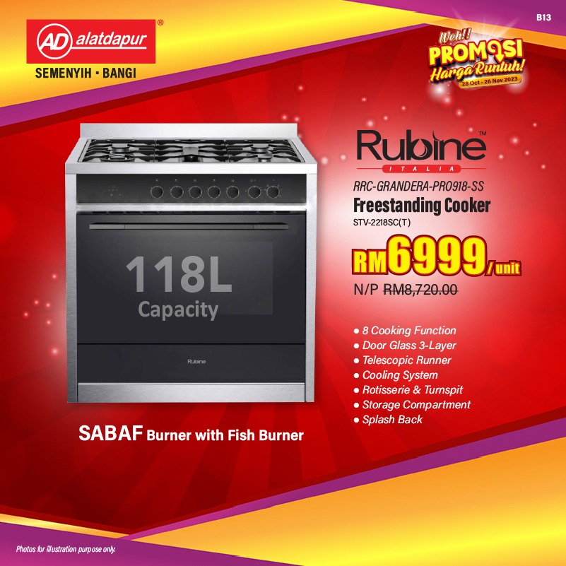 Rubine Freestanding Cooker, Furniture & Home Living, Kitchenware