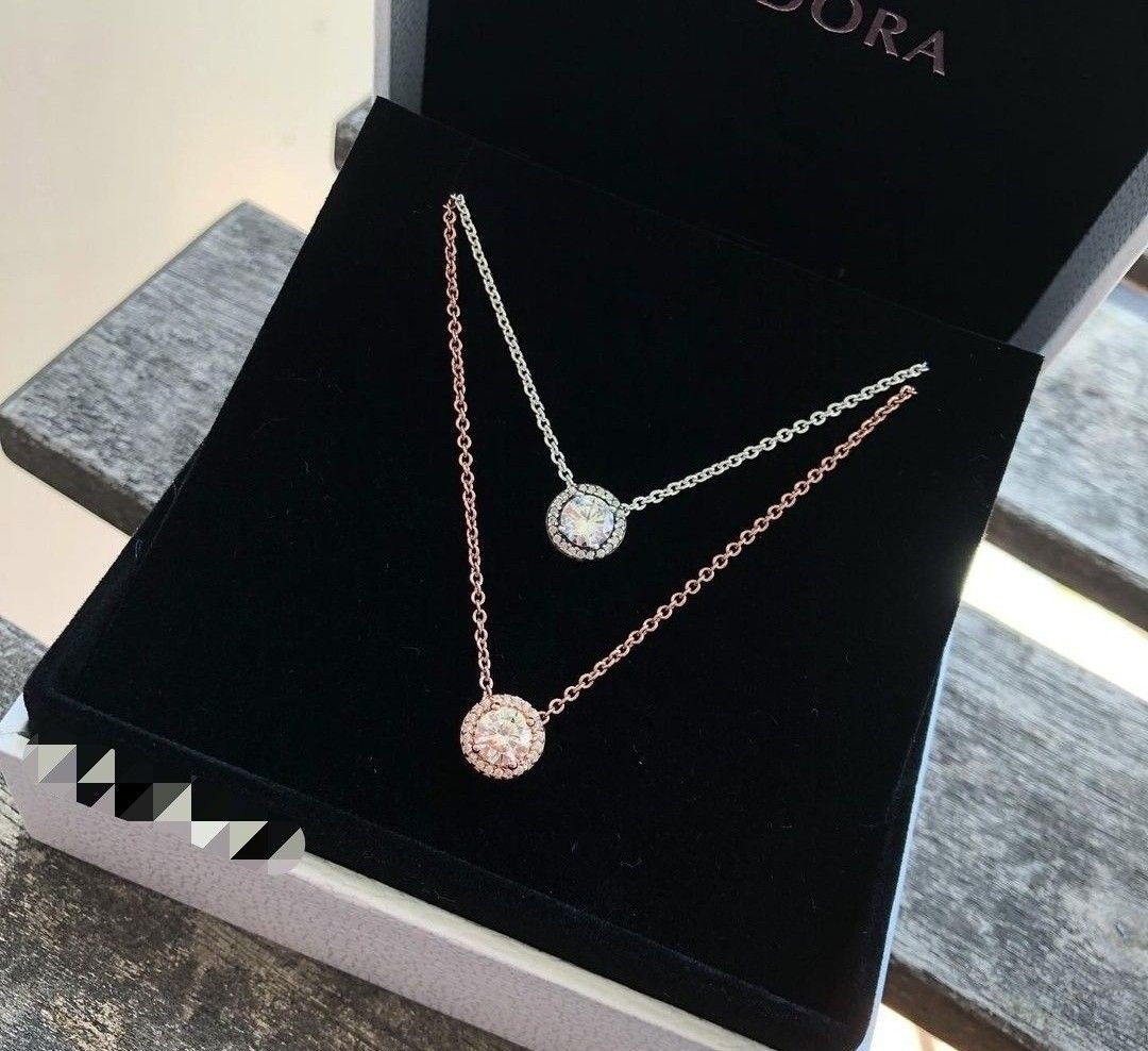 Pandora round cheap halo necklace