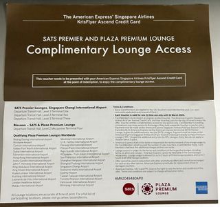 LEFT 1 only - SATS Premier and Plaza Premium Lounge passes